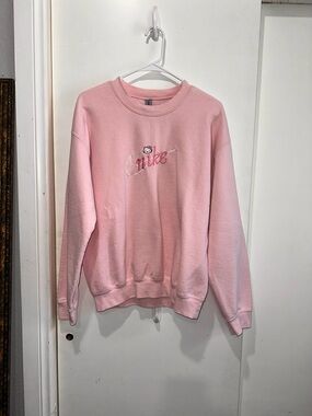 Custom Nike x Hello Kitty Pink Embroidered Crewneck Sweatshirt